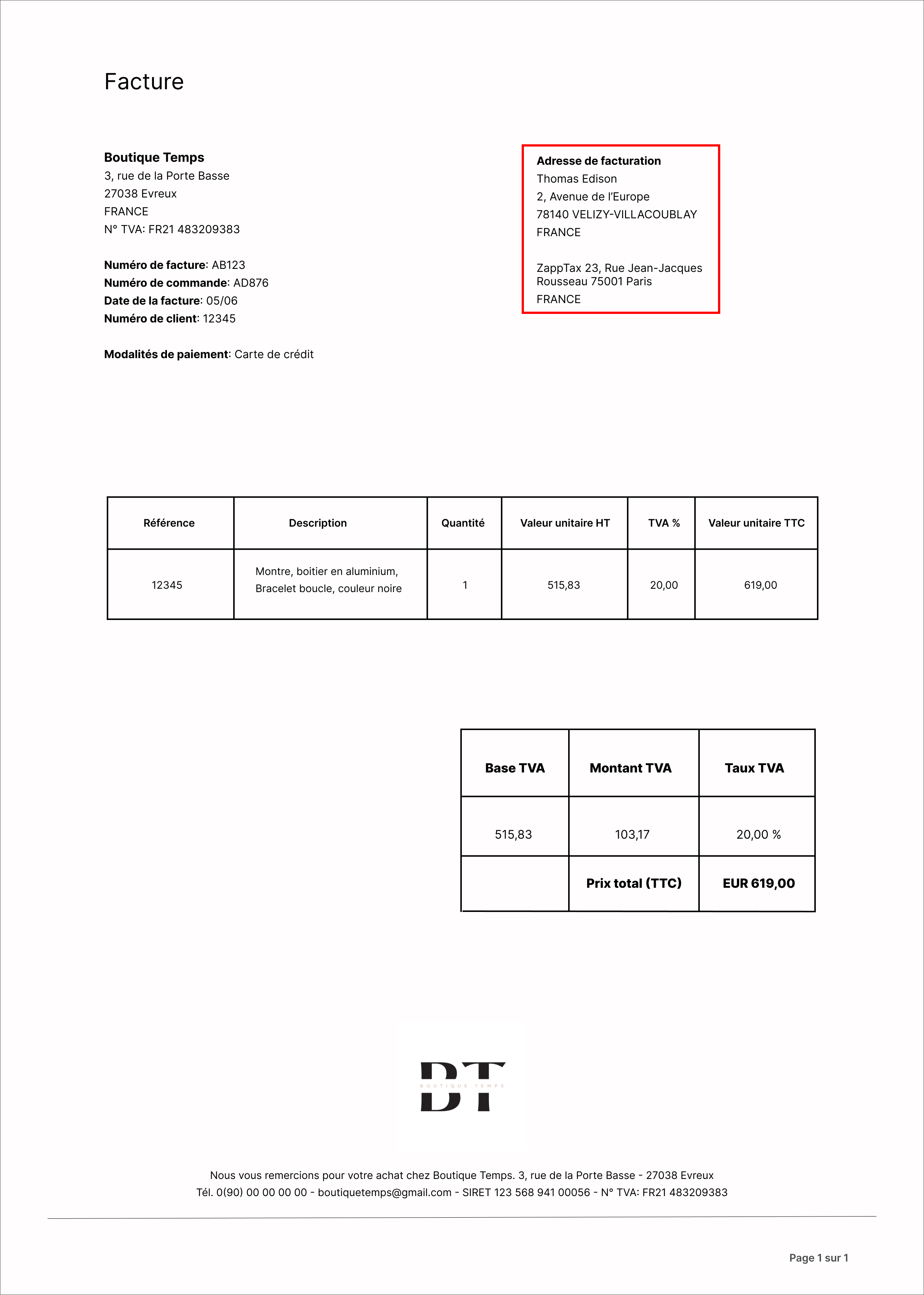 facture valide avec nom du client